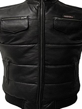 Childrens Genuine Leather Padded Bodywarmer Gilet Waistcoat Multipocket Jacket - Black - Ages 12-14(34)