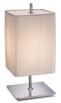 LEDS Lighting Coimbra Modern Satin Nickel Table Light With A Pleated Fabric Shade
