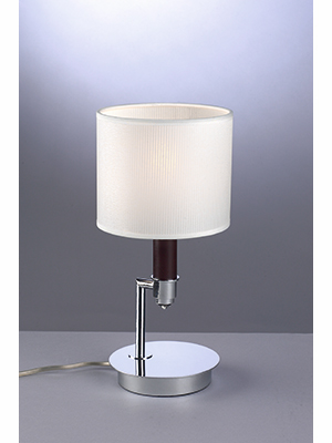 LEDS Lighting Fusta Table Light With A Chrome And Wenge Wood Base And White Fabric Shade