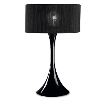 LEDS Lighting Lisboa Modern Black Gloss Table Light With A Co-ordinating Pleated Fabric Shade