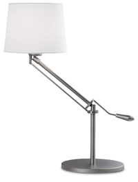 LEDS Lighting Milan Modern Nickel-matt Adjustable Table Light With A White Fabric Shade