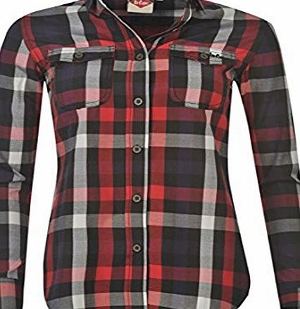 Lee Cooper Womens Ladies Long Sleeves Check Shirt Button Down Collared New Black/Red/Purp 10 (S)