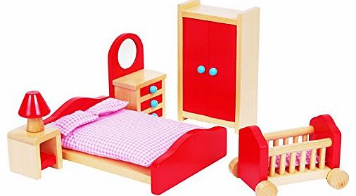  Wooden Pink Bedroom Playset Childrens Kids Pretend Doll House Furniture