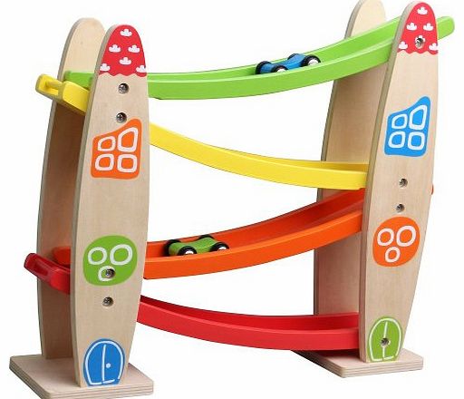 LELIN WOODEN WOOD CHILDRENS KIDS STAR SLOPING SLOPE ROLLING VEHICLE RUNNER TOY