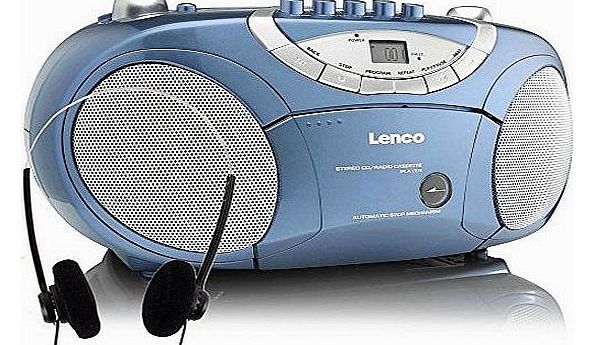 Top loading CD player FM radio cassette recorder radio music system stereo Lenco Headphones Blue