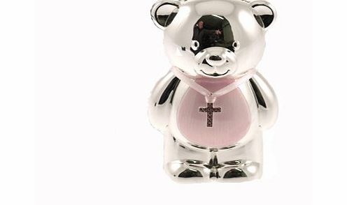 Leonardo Christening Gift Silver Plated Pink Enamelled Teddy Money Box