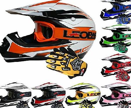 Leopard LEO-X16 KIDS MOTOCROSS HELMET amp; GLOVES amp; GOGGLES (Orange XL) Children Dirt Bike Helmet Quad Crash Motorbike Helmet
