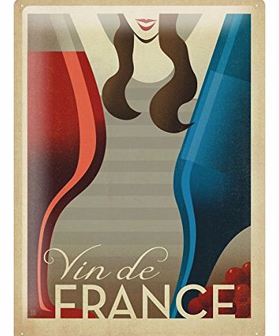 Tin Sign Bar Party Wall Decoration French wine blue bottle of red wine woman Metal Plate 8X12``