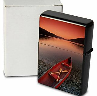 Pocket Vintage Windproof Lighter Brushed Oil Refillable Sunset Canoe