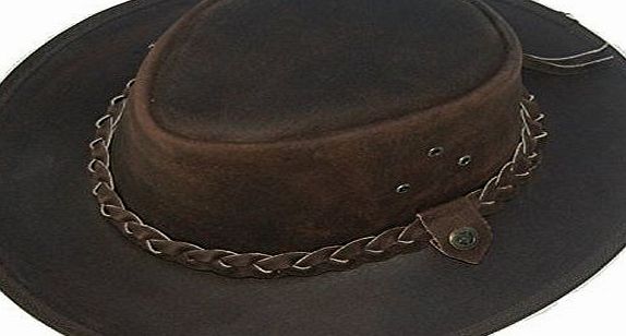 Lesa Collection LEATHER COWBOY WESTERN AUSSIE STYLE OUTBACK BUSH HAT (M (58-CM))