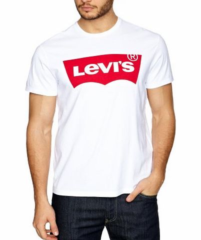 Levis Mens Batwing Crew Neck Short Sleeve T-Shirt, Bright White, Large