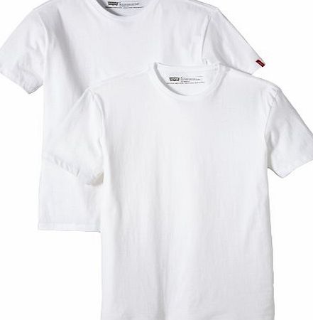 Levis Mens Slim 2 Pack Crew Short Sleeve T-Shirt, White, Medium