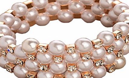 Leyu Fashion Rose Gold Plated Swarovski Elements Crystal Double Pearl Stretch Bracelet for Women