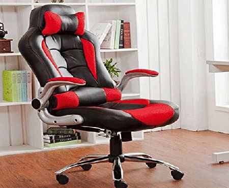LIFE CARVER BTM New High Back PU Leather Executive Office Desk Task Computer Chair w/Metal Base Black/red