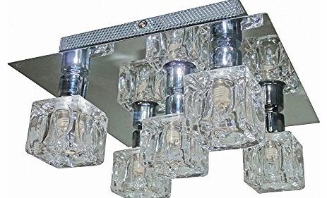Lights4Living Modern 5 Light Ice Cube Flush Ceiling Light with Chrome Backplate and Halogen Lamps