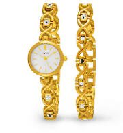 Ladies Gold Diamante Watch and Bracelet Set