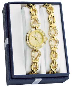 Limit Ladies Gold Plated Stone Set Watch and