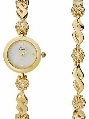 Limit Ladies Gold Plated Stone Set Watch Set