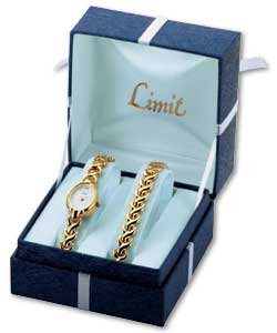 Ladies Gold Plated Watch & Bracelet Set