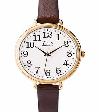 Limit Ladies Round Oversized Brown Strap Watch