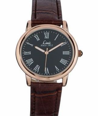 Limit Mens Rose Gold Plated Brown Strap Watch