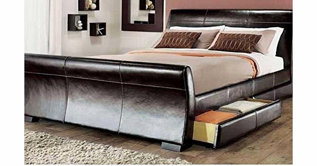 Modern Italian Designer Bed Double Upholstered in Faux Leather, 4ft6 Madrid Brown