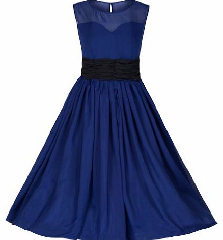 Lindy Bop Serena Elegant Vintage 1950s Chiffon Prom Dress / Ball Gown (16, Midnight Blue)