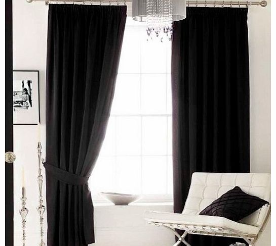 Black Curtains 66`` x 54`` Pair of Faux Silk Fully Lined Pencil Pleat Ready Made width 66 `` x 54`` drop