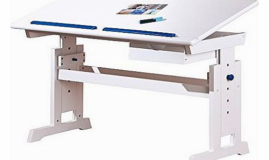 Links Baru 40100500 Childrens Desk MDF/Solid Wood Adjustable Height and Tilt 1 Drawer 109 x 55 x 63/88 cm White/Pink/Blue
