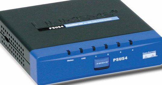 Linksys PrintServer for USB with 4 port Switch PSUS4 - Switch - 4 ports - EN, Fast EN - 10Base-T, 100Base-TX external