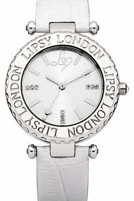 Ladies Engraved White Strap Watch