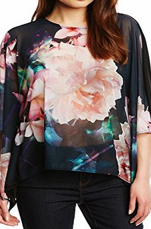 Lipsy Womens Wax Jersey Kimono Top Floral Sleeveless Blouse, Multicoloured, Size 12