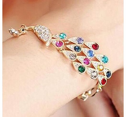 Liroyal Multi Vintage Colorful Crystal Peacock Bracelet Bangle anklet