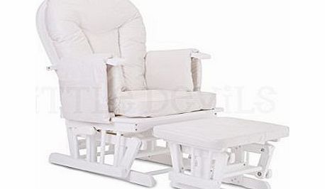 Little Devils Direct WHITE WOOD - WHITE COLOUR SUPREMO BAMBINO FABRIC NURSING GLIDER / ROCKER / MATERNITY / FEEDING / GLIDER CHAIR (With Locking Mechanism amp; Free Matching Footstool)