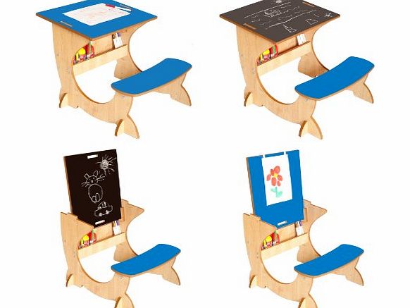 Little Helper 4-in-1 Wooden ArtStation Infant Desk, Blackboard amp; Easel in One - Maple amp; Big Boy Blue (3-6 yrs)