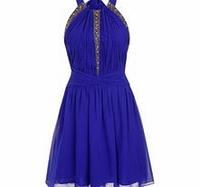 Cobalt embellished halterneck dress