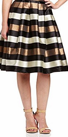 Little Mistress Womens Bold A-Line Striped Skirt, Black (Black/Gold), Size 8