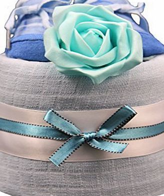 little tiddlywinks New 1 Tier Turquoise amp; Blue Trainer Socks Nappy Cake for Baby Boy - shower, maternity gift