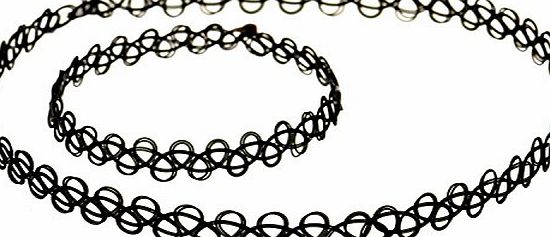 Live It Style It Black Tattoo Choker Stretch Necklace New Black Retro Henna Vintage Elastic Boho 80s 90s (Necklace   Bracelet)