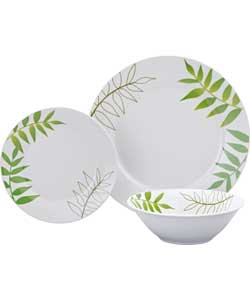 12 Piece Porcelain Green Leaf Dinner Set