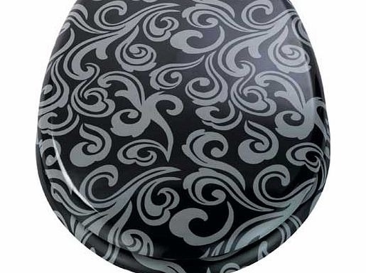 Living Damask Toilet Seat - Black and Grey