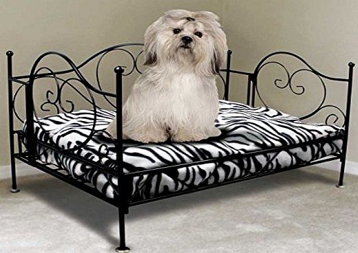 Living Four Post Luxurious Metal Bed Frame Pet Bed-Deluxe Animal Print Zebra-Cat amp; Dog