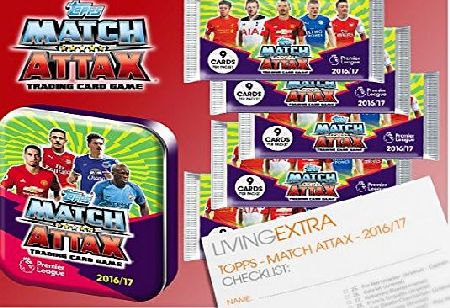 LivingExtra Topps Match Attax 2016/17 EPL Trading Card Collector MINI TIN with 90 Cards (Includes 2 x Limited edition Bronze, Silver or Gold Cards). Plus 12 Page LivingExtra Checklist Guide.