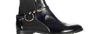 Black patent leather ankle boots