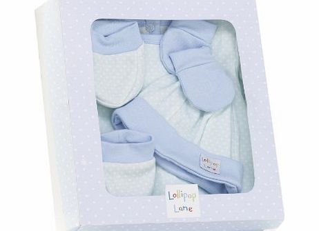 Lollipop Lane Everyday Out and About Gift Set Romper, Plain Hat, Mitts and Booties (Blue, Pack of 4 Pieces)