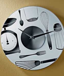 Kitchen Glass Wall Clock with Pattern