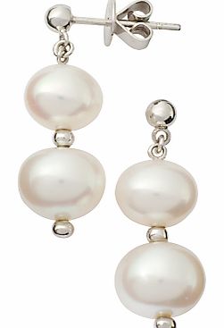 White Gold Double Pearl Drop Earrings