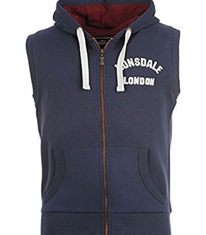 Lonsdale Mens Gym Sports Hooded Gillet Hoody Sleeveless Cuffed Top Navy XL