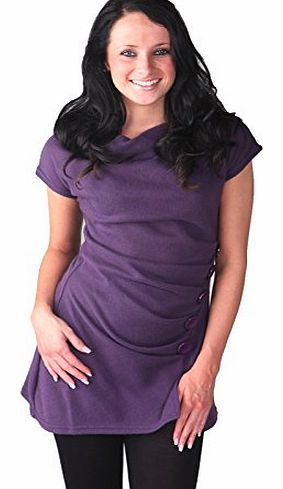Womens Casual Knitted Jumper Dress Short Warm Winter Button Ladies Purple Size UK 12-14