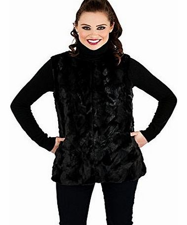 Womens Faux Fur Body Warmer Waistcoat Gilet Sleeveless Vest Shrug Wrap Jacket Outer Wear Ladies Black Size UK 10-13